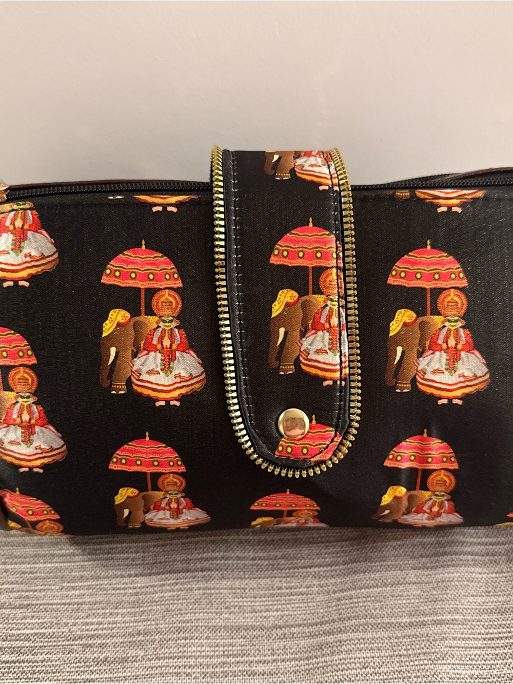 Black Printed Women's Wallet with Pink and Gold Accents